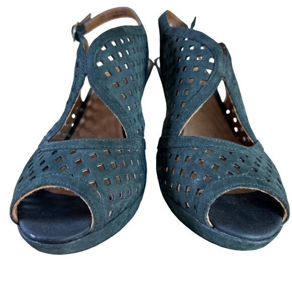 Clarks Artisan Wessex Shay Pump‎ Black Laser Cut Peep Toe Heel Womens 10 - Picture 6 of 10